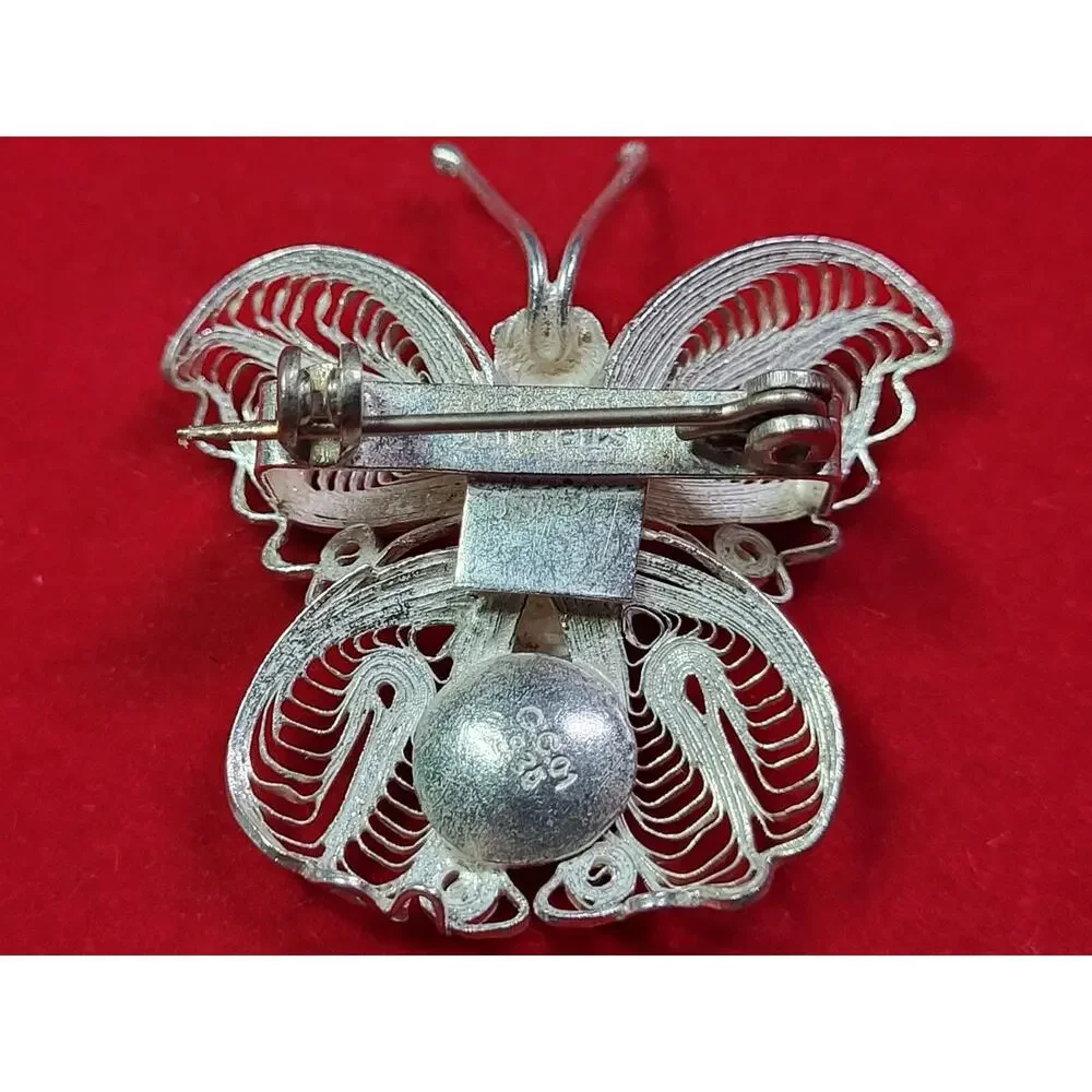 Vintage Sterling Silver 925 Filigree Butterfly Brooch Pin GC01